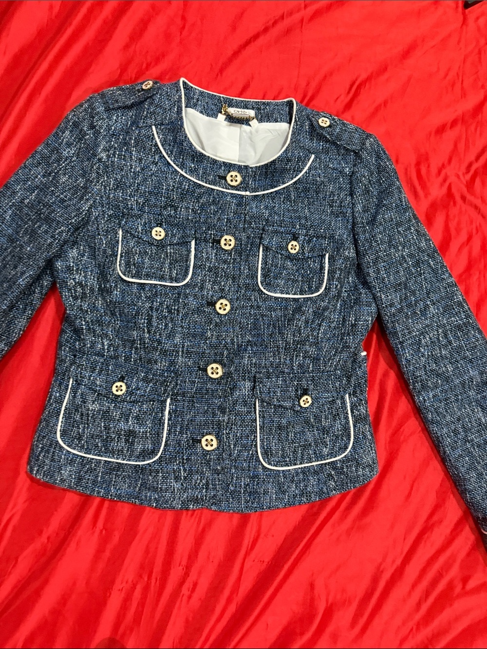 WOW POSHMARK - Authentic Cache Blue Tweed Style Blazer